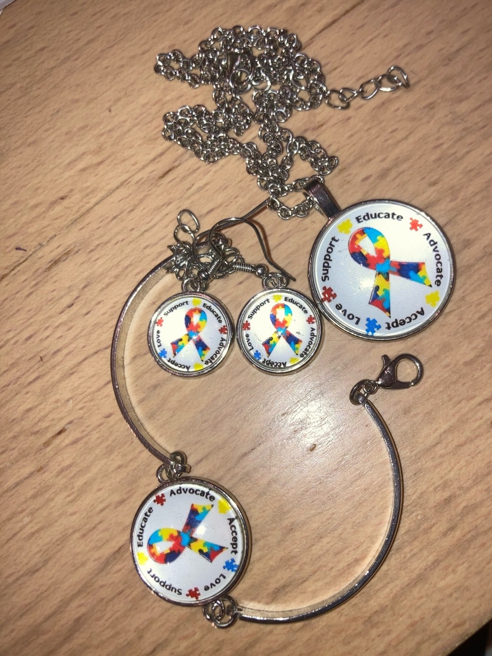 Puzzle Pieces Jewelry Set: Bracelet, Earrings, Necklace - Accept, Love, - NWT - Picture 2 of 5